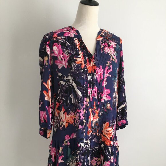 MAEVE Anthropologie Multi-Color Floral Print 3/4 Sleeve Pleats Dress/Long Shirt - Picture 4 of 12